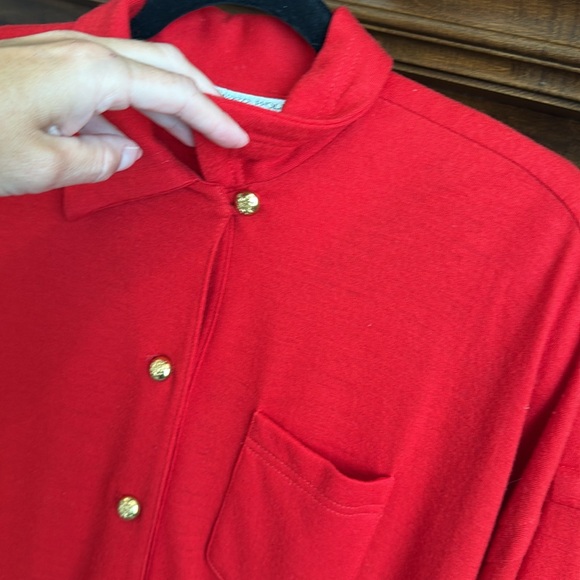 Vintage bright red Howard Wolf collared shirt dress gold tone buttons est size L - Picture 6 of 14